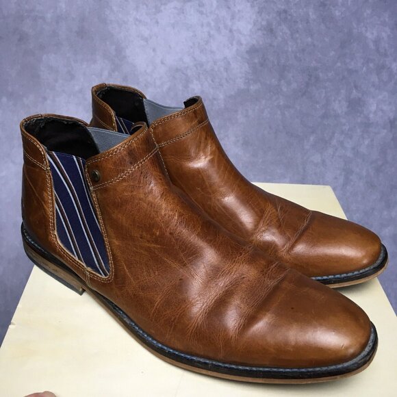 Steve Madden Men Knoll Brown Leather Chelsea Boots size US 9 Handcrafted Pull On